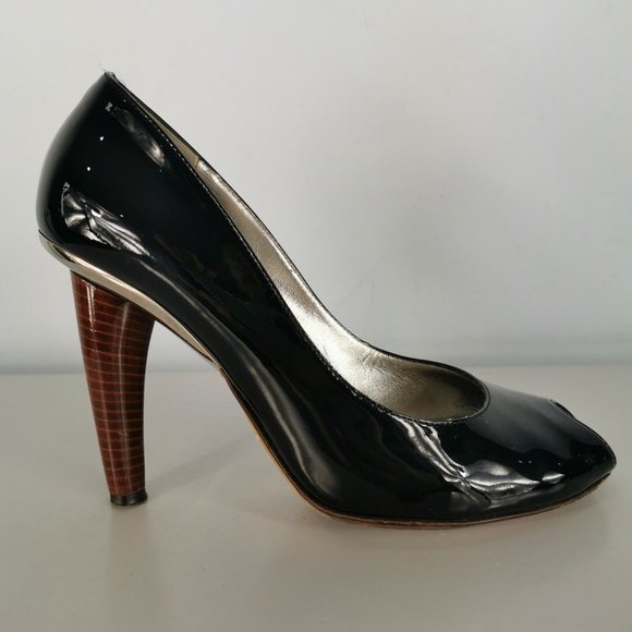 D&G Dolce Gabbana Black Patent Leather Open Toe Shoes High Heel 38 UK 5 RRP £242 - Picture 4 of 9